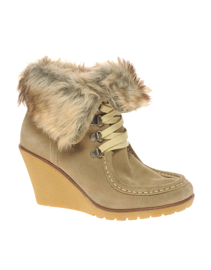 Aldo Aldo Peasnall Faux Fur Wedge Ankle Boot in Brown (taupe) | Lyst