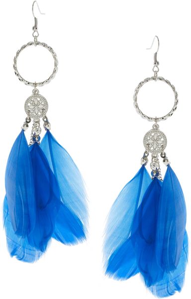 Asos Collection Lipsy Exclusive To Asos Metal Feather Drop Earrings in Blue (cobalt) - Lyst