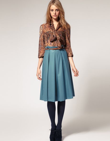 Asos Collection Asos Midi Skirt with Belt in Green (colonialgreen) - Lyst