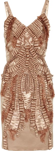 Alberta Ferretti Ribbon-embellished Hammered-silk Dress - Lyst