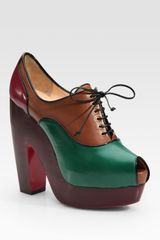 Christian Louboutin Leather Lace-up Colorblock Peep Toe Ankle Boots