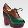 Christian Louboutin Leather Laceup Colorblock Peep Toe Ankle Boots in Multicolor (emerald) - Lyst
