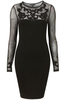 Topshop Mesh Insert Bodycon Dress - Lyst