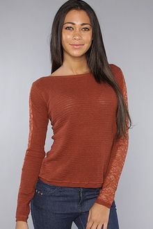 Free People The Fuzzy Lace Sleeve Knit Top in Rust - Lyst