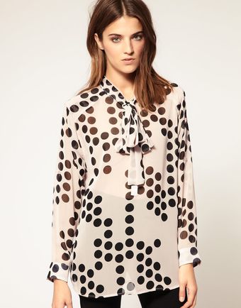Full Circle Polka Dot Pussy Bow Shirt - Lyst
