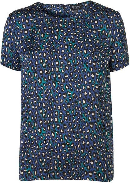 Topshop Silky Animal Print Tee in Blue - Lyst