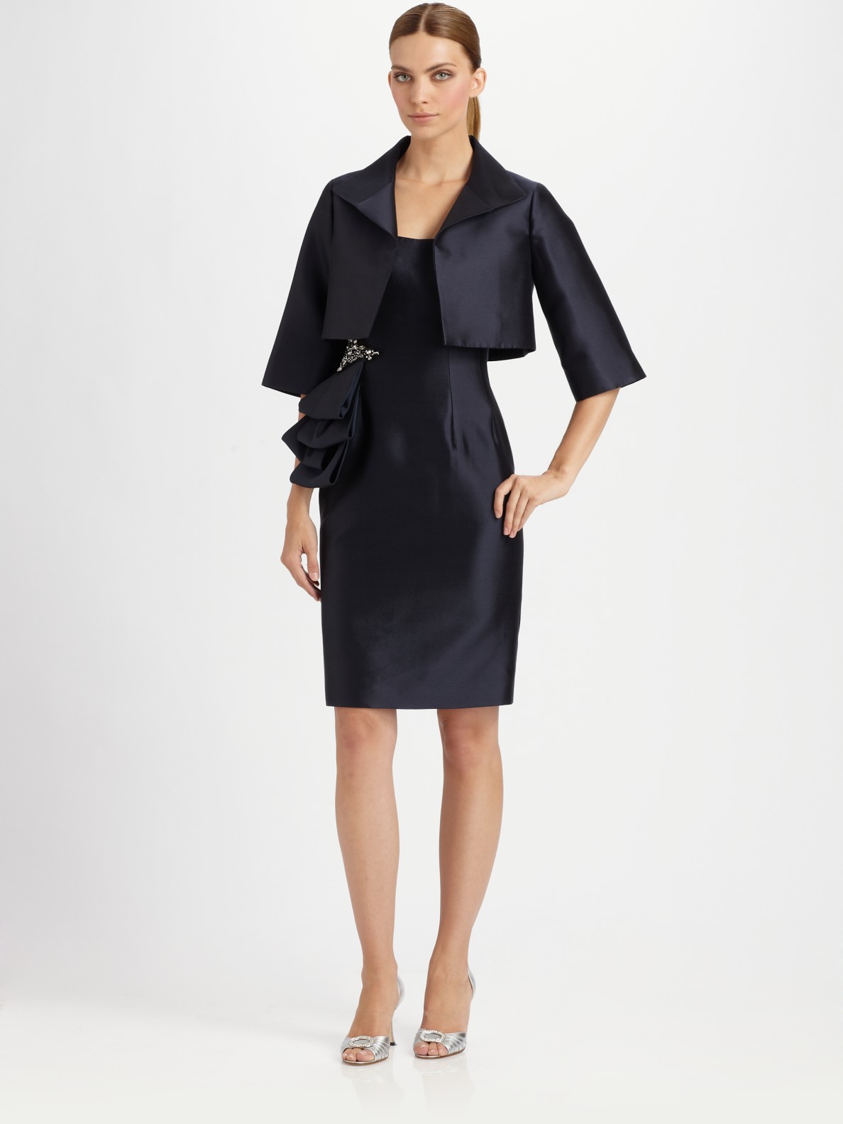 Teri Jon Cropped Jacket in Blue (navy) Lyst