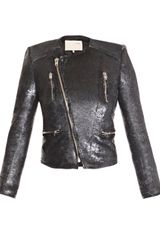 Iro Sequin Collarless Biker Jacket
