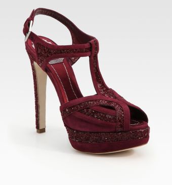 Dior Celeste Glitter and Suede T-strap Sandals - Lyst