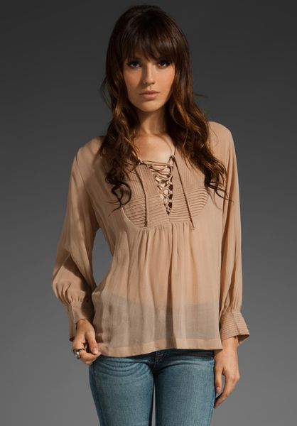 Dolan Lived in Lace Up Blouse in Pink - Lyst