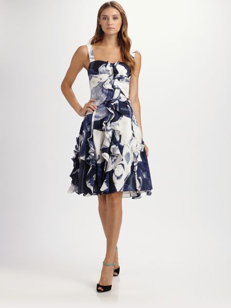 Oscar De La Renta Silk Chiffon Dress in Blue (navy) - Lyst