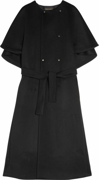 Vionnet Collarless Capesleeved Wool Coat in Black - Lyst