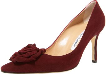 Manolo Blahnik Suede Flower Pump - Lyst