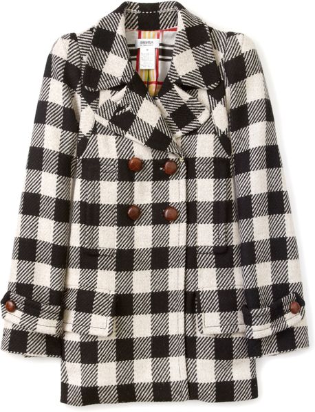 Sonia By Sonia Rykiel Check Pea Coat in Black (pea) - Lyst