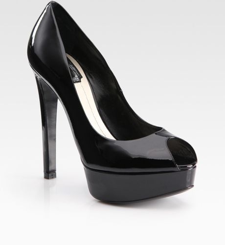 Dior Miss Patent Leather Peep Toe Pumps in Black - Lyst