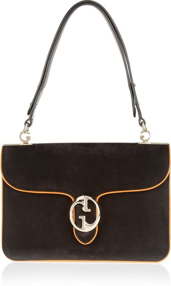  Leather-trimmed Suede Shoulder Bag 