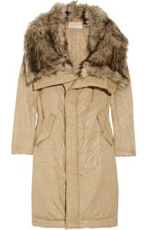 Michael by Michael Kors Faux Fur-collar Satin-twill Coat - Lyst
