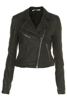 Topshop Black Leather Biker Jacket - Lyst