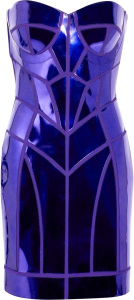 Versace Metallic Patent-leather Paneled Mini Dress - Lyst