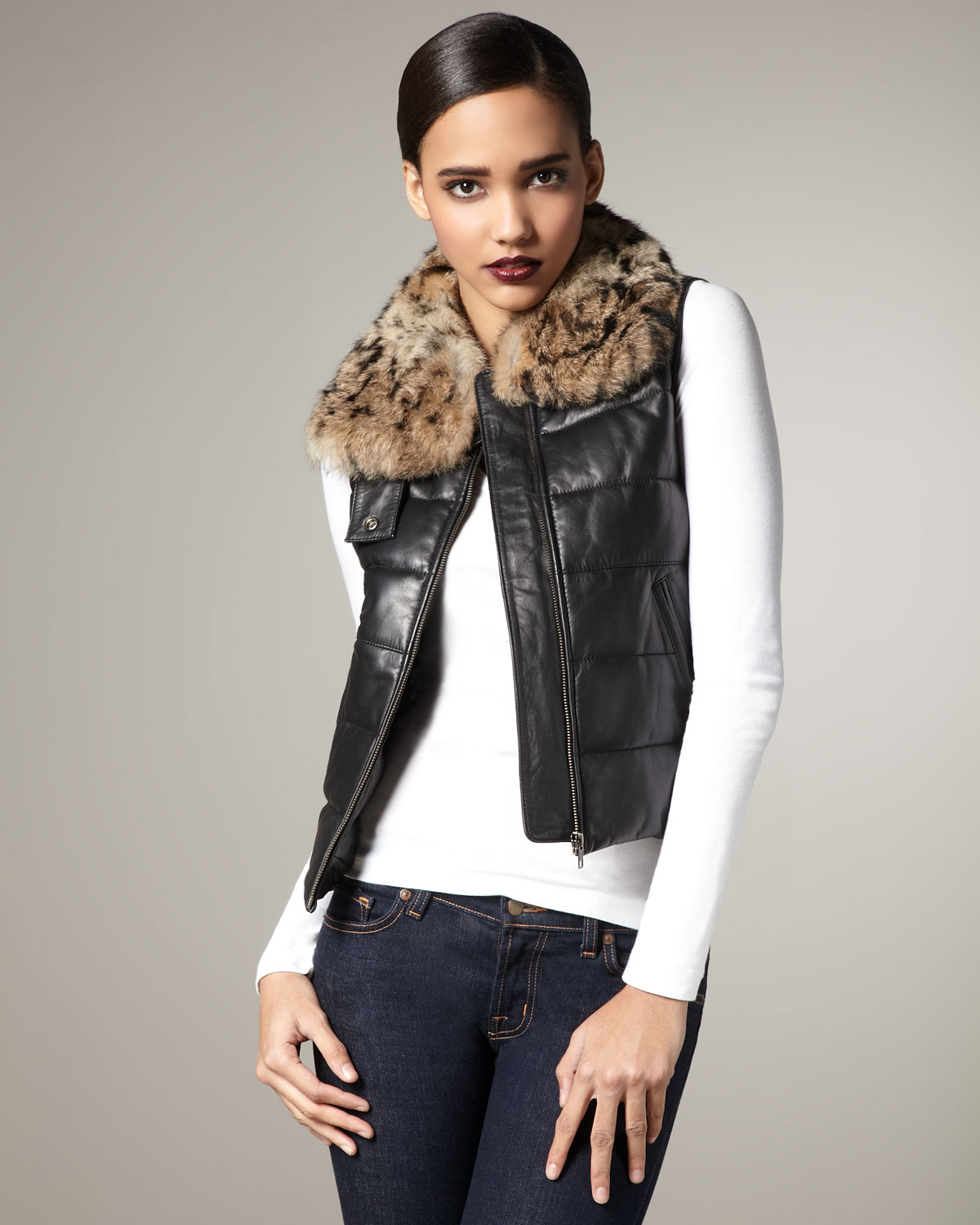 What Goes Around Comes Around Page Furcollar Puffer Vest in Black Lyst