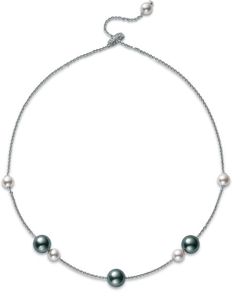 Mikimoto Pearls in Motion Black South Sea & Akoya Cultured Pearl Necklace in Silver (black south sea/akoya) - Lyst