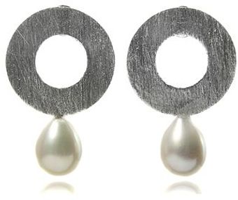Sikara & Co. Sikaras Brushed Circle with Fresh Water Pearl Dro - Lyst