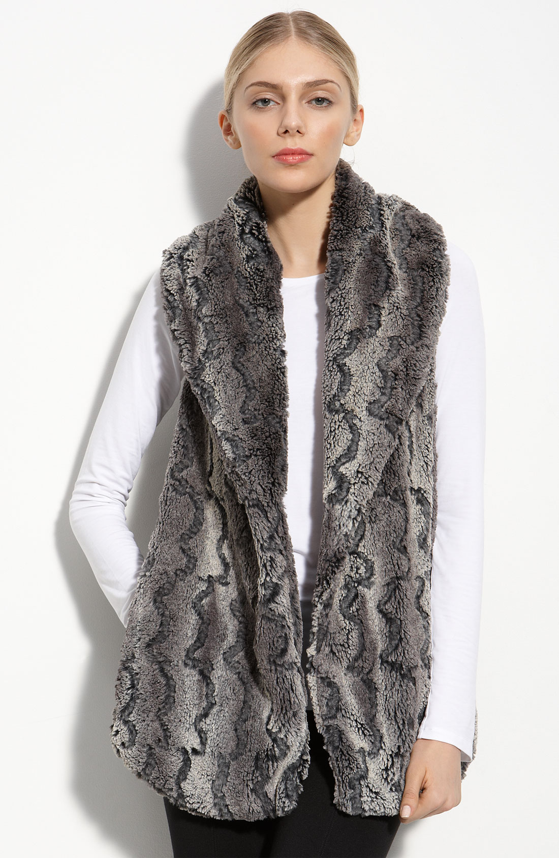 Alice Olivia Shawl Collar Faux Fur Vest In Gray Dark Grey Lyst