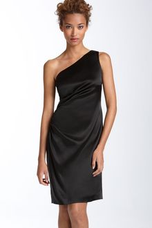 Calvin Klein Ruched Stretch Satin Sheath Dress - Lyst