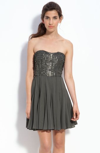 Calvin Klein Strapless Chiffon Dress with Sequin Trim - Lyst