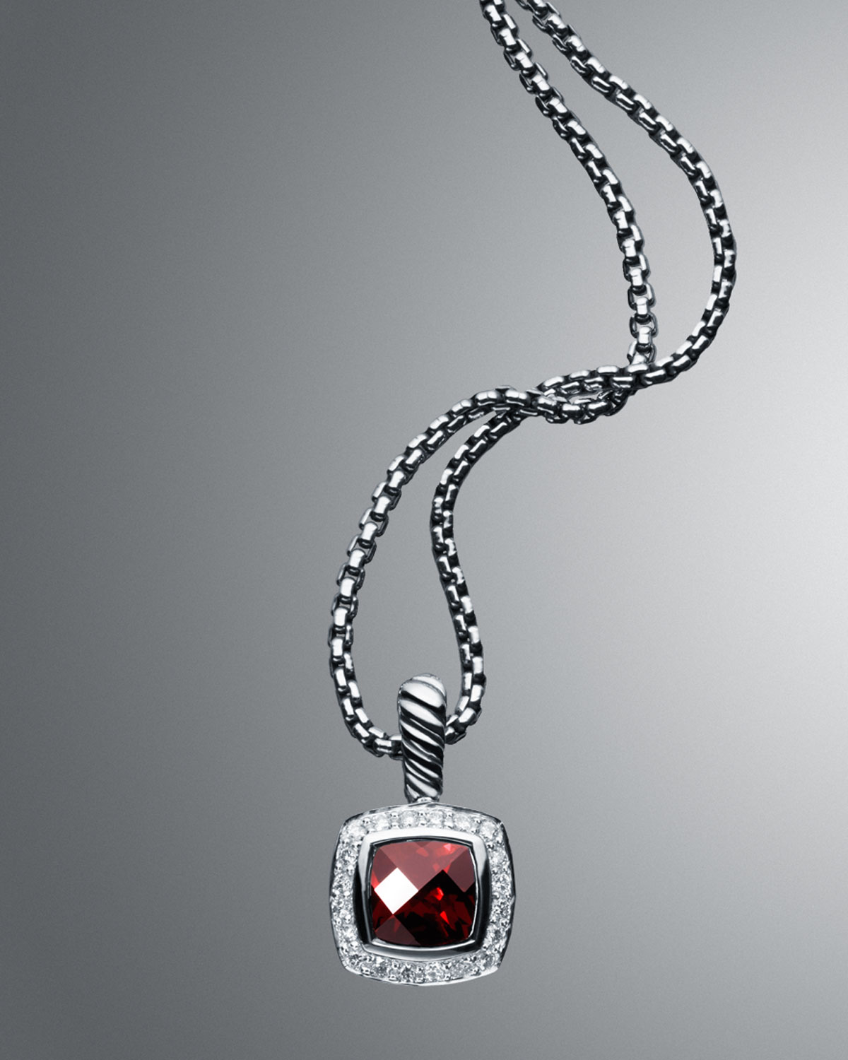 David Yurman 7mm Garnet Albion Petite Necklace in Silver | Lyst