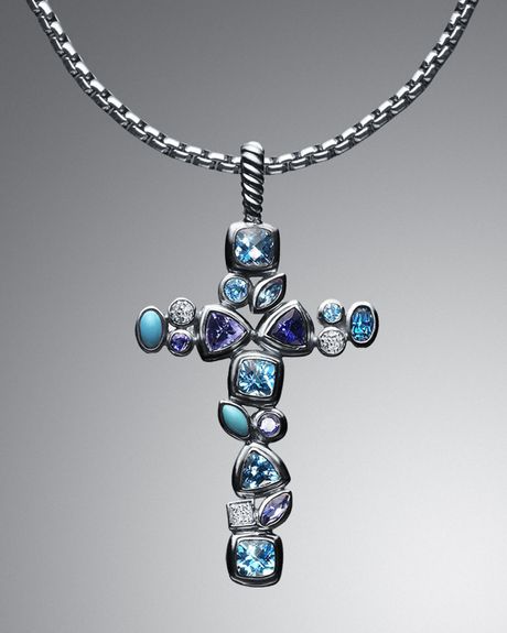 David Yurman Blue Confetti Cross Pendant in Blue | Lyst