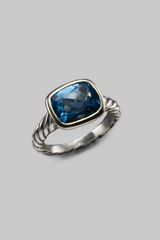 David Yurman Blue Topaz, Sterling Silver & 18k Yellow Gold Ring