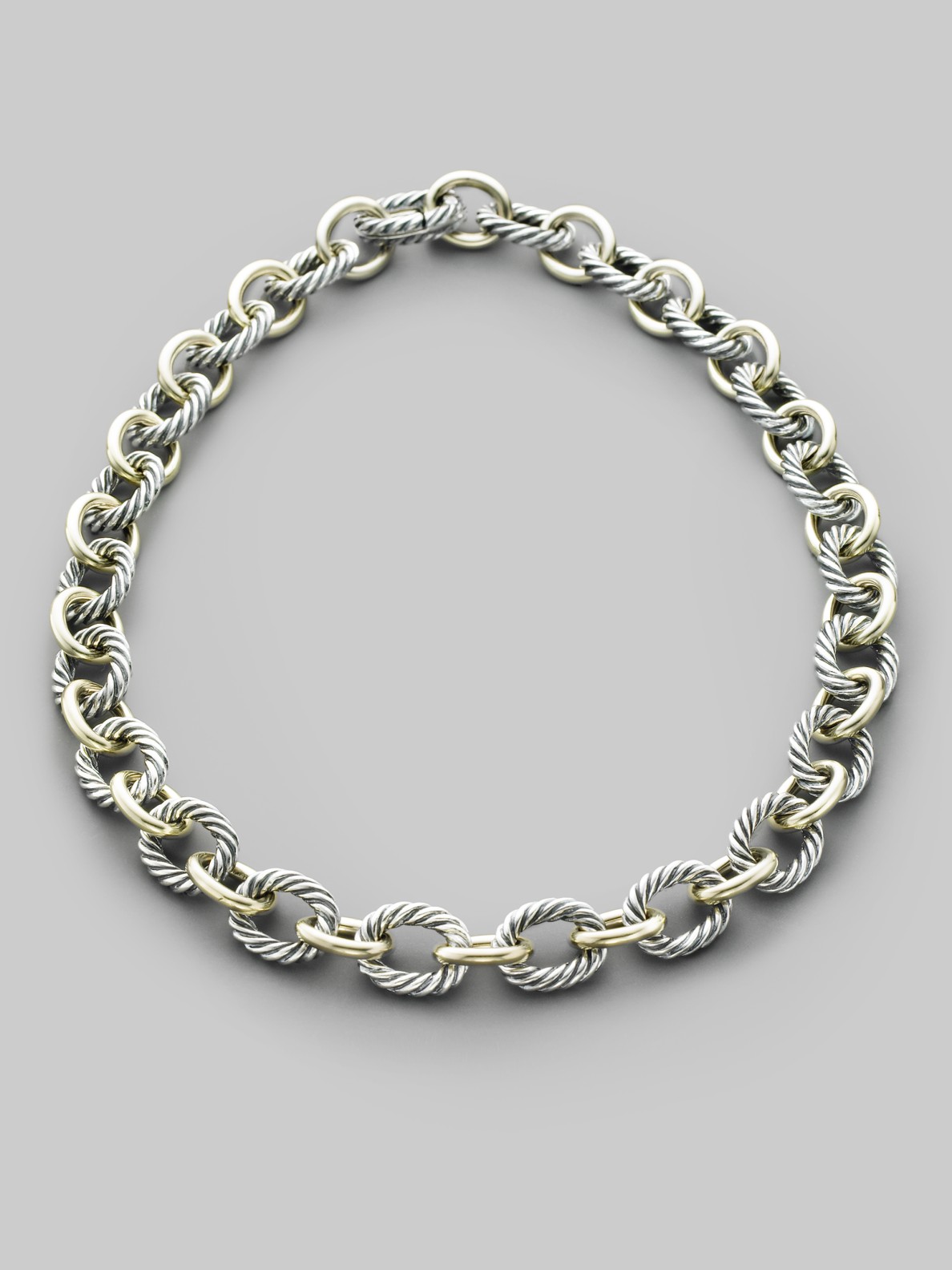 David Yurman Sterling Silver  18k Yellow Gold Link Necklace in Silver