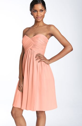 Donna Morgan Strapless Silk Chiffon Dress - Lyst