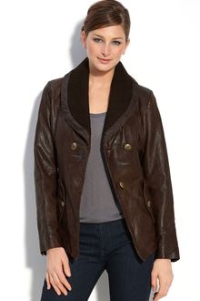 Guess Knit Collar Leather Jacket - Lyst