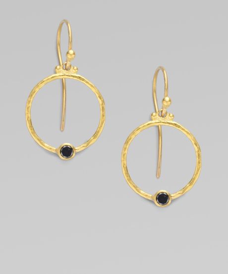 Gurhan 24k Gold & Black Diamond Hoop Earrings in Gold - Lyst