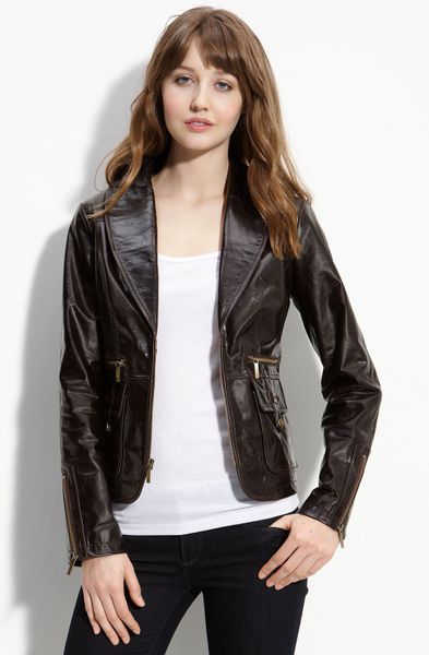 Laundry By Shelli Segal Leather Jacket with Genuine Rabbit Fur Collar