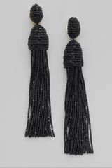 Oscar de la Renta Hematite Seed Beaded Fringe Earrings