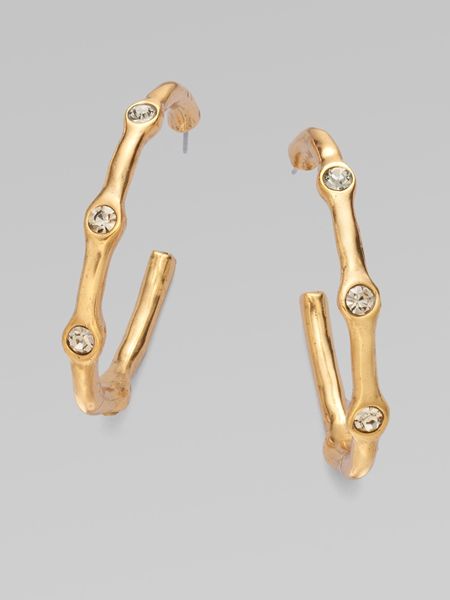 Oscar De La Renta Crystal Hoop Earrings/1¾ in Gold - Lyst