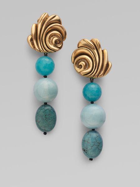 Oscar De La Renta Aventurine, Jasper & Jade Wave Drop Earrings in Blue (turquoise) - Lyst