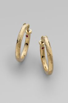 Roberto Coin 18k Yellow Gold Hammered Hoop Earrings/1¼ - Lyst