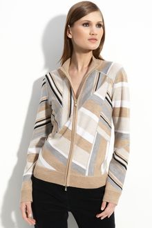 St. John Yellow Label Geometric Patchwork Knit Bomber Jacket - Lyst