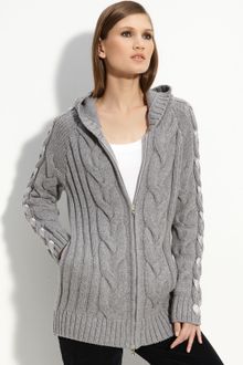 St. John Yellow Label Cable Knit Hooded Bomber Jacket - Lyst