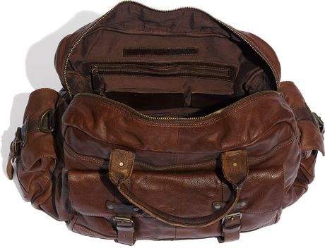 John Varvatos Washed Leather Duffel Bag in Brown for Men | Lyst