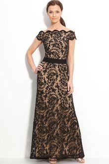 Tadashi Shoji Lace Overlay Off Shoulder Gown - Lyst