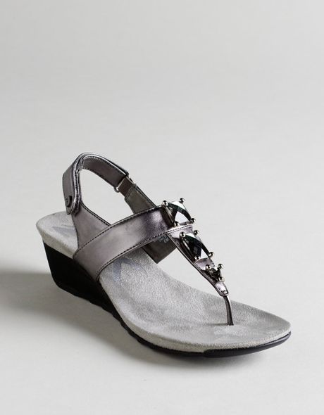 ... Klein Spectrum T-strap Wedge Sandals in Silver (pewter patent) | Lyst