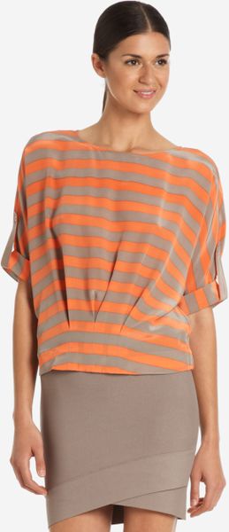 Bcbgmaxazria Jayne Striped Silk Top in Orange (tanglo haz) - Lyst