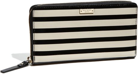 Kate Spade Cooper Square  Lacey Zip Around Wallet in Beige (black/ cream) - Lyst