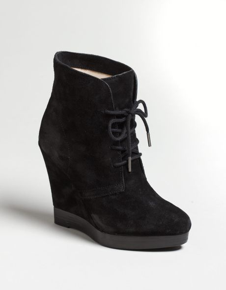 Black Suede Lace Up Wedge Booties