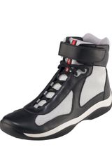Prada High-top Leather Sneaker, Black/silver